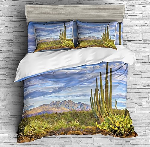 REALIN Cactus Duvet Cover Set Scrub and Cactus Succulent Plant Bedding Girl Boy Kids Bed Sets 2/3/4PCS Quilt Covers/Sheets/Pillow Shams,Twin/Full/Queen/King (C,Queen-228x228cm-3PCS)