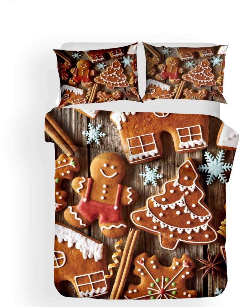 REALIN Cartoon Christmas Duvet Cover Set Gingerbread Man Bedding Reindeer Christmas Tree Bed Sets 2/3/4PCS Quilt Covers/Sheets/Pillow Shams,Twin/Full/Queen/King (B,Twin-172x218cm-3PCS)