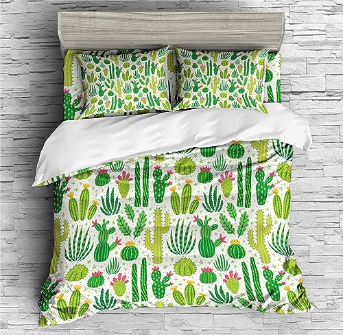 REALIN Cactus Flower Bedding Cactus Plants Succulent Plant Duvet Cover Set Girl Boy Kids Bed Sets 2/3/4PCS Quilt Covers/Sheets/Pillow Shams,Twin/Full/Queen/King (B,Full-200x229cm-3PCS)