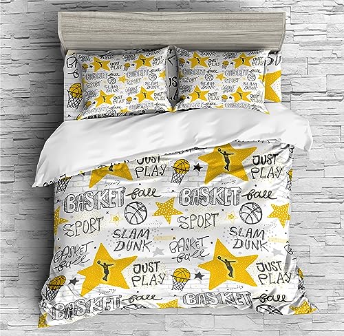 REALIN Basketball Slogan Bedding Basketball Slam Dunk Sports Duvet Cover Set Girl Boy Kids Bed Sets 2/3/4PCS Quilt Covers/Sheets/Pillow Shams,Twin/Full/Queen/King (C,King-229x259cm-4PCS)