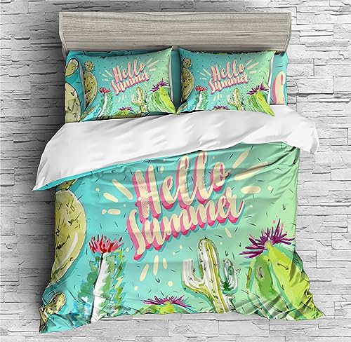 REALIN Cactus Flower Bedding Cactus Plants Succulent Plant Duvet Cover Set Girl Boy Kids Bed Sets 2/3/4PCS Quilt Covers/Sheets/Pillow Shams,Twin/Full/Queen/King (B,Full-200x229cm-3PCS)