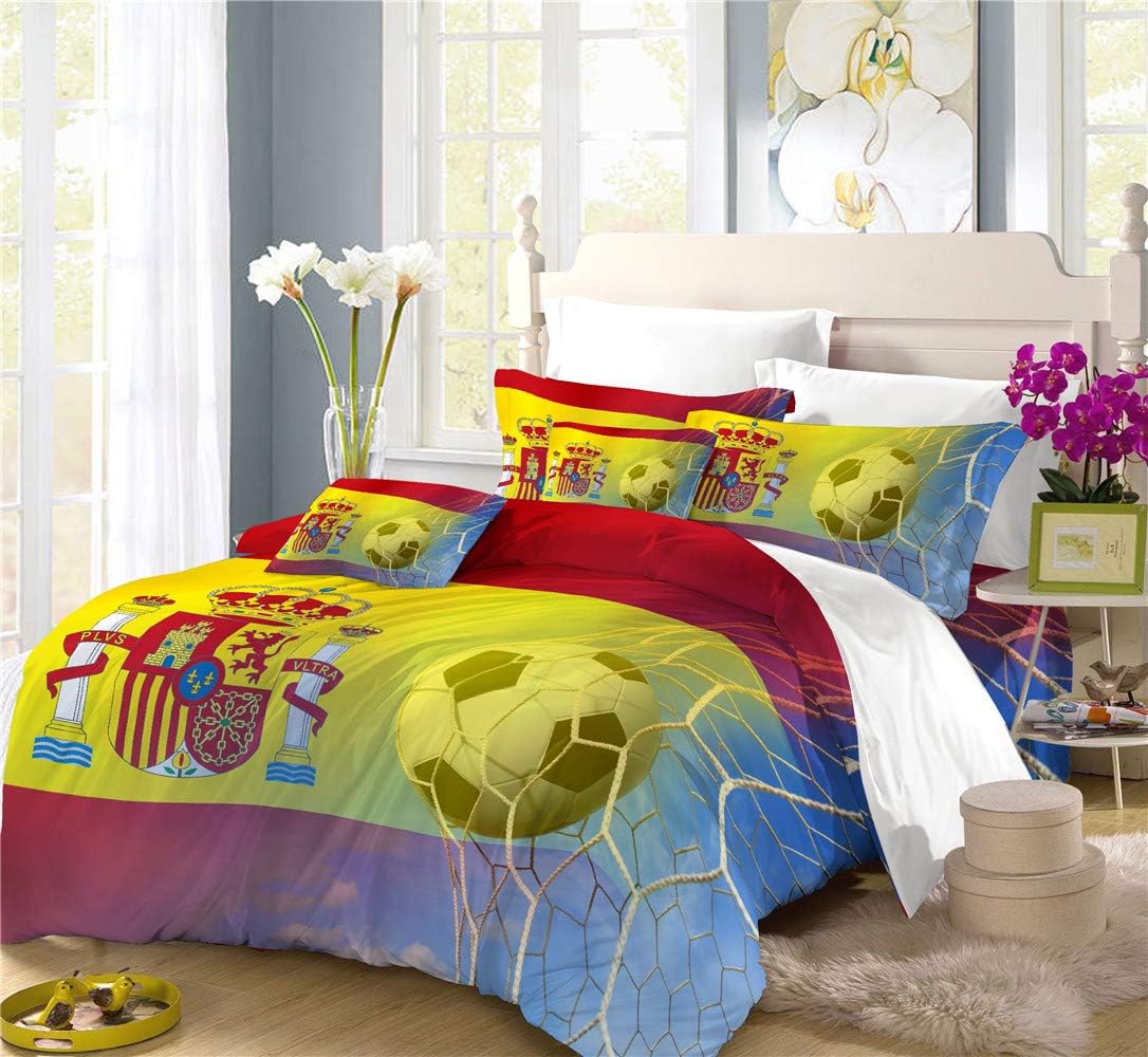 REALIN Spain Flags Duvet Cover Set Football Competition Bedding Fans Bed Sets 2/3/4PCS Quilt Covers/Sheets/Pillow Shams,Twin/Full/Queen/King (C,King-229x259cm-3PCS)