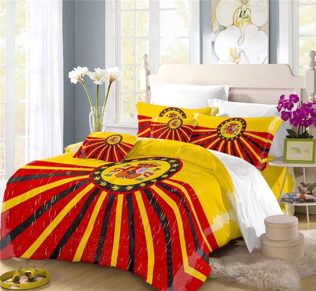 REALIN Spain Flags Duvet Cover Set Football Competition Bedding Fans Bed Sets 2/3/4PCS Quilt Covers/Sheets/Pillow Shams,Twin/Full/Queen/King (C,King-229x259cm-3PCS)