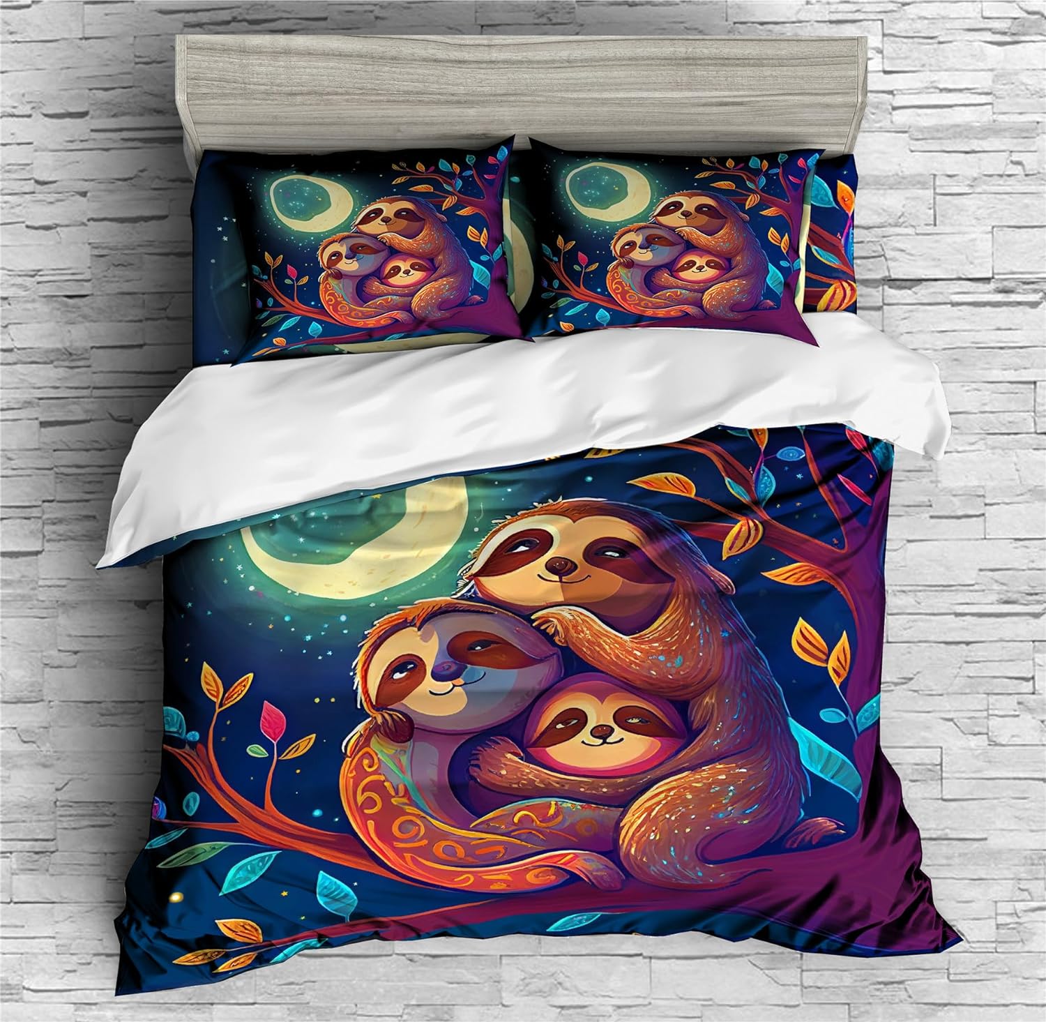 REALIN Sloth Cartoon Animals Duvet Cover Set Cute Laziness Sloth Bedding Girl Boy Kids Bed Sets 2/3/4PCS Quilt Covers/Sheets/Pillow Shams,Twin/Full/Queen/King (A,Queen-228x228cm-3PCS)