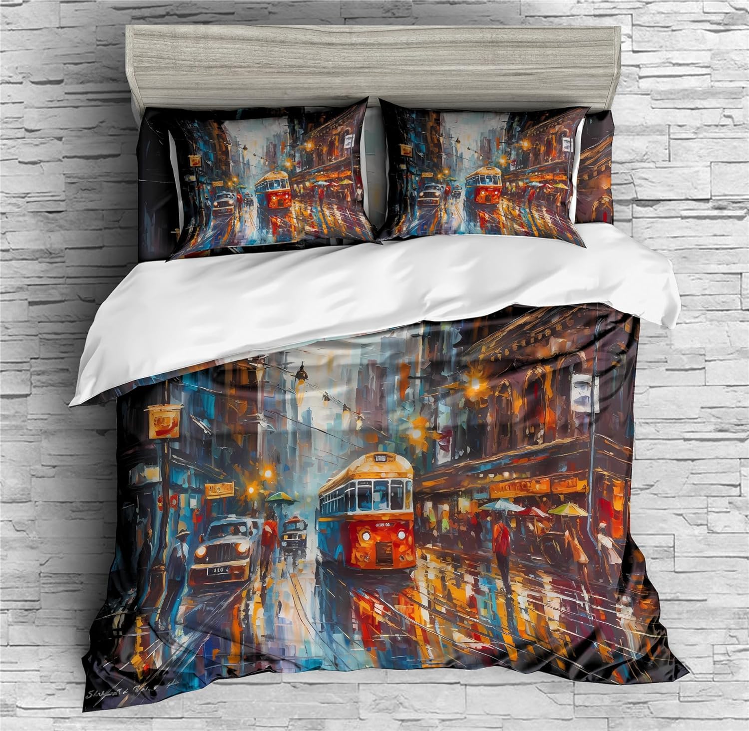 REALIN Retro City Design POP Art Duvet Cover Set Color Women Bedding Girl Boy Kids Bed Sets 2/3/4PCS Quilt Covers/Sheets/Pillow Shams,Twin/Full/Queen/King (C,Full-200x229cm-3PCS)