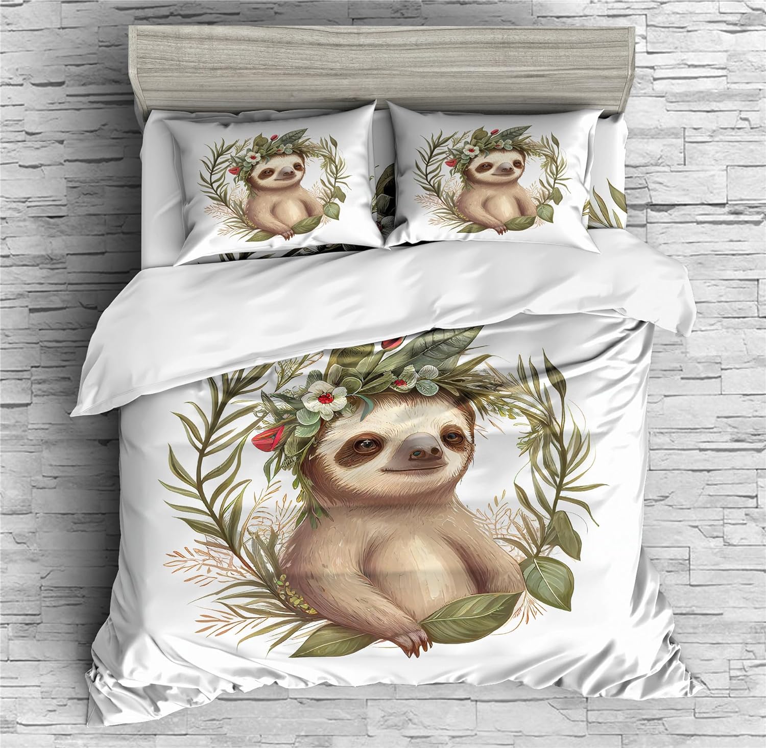 REALIN Sloth Cartoon Animals Duvet Cover Set Cute Laziness Sloth Bedding Girl Boy Kids Bed Sets 2/3/4PCS Quilt Covers/Sheets/Pillow Shams,Twin/Full/Queen/King (A,Queen-228x228cm-3PCS)
