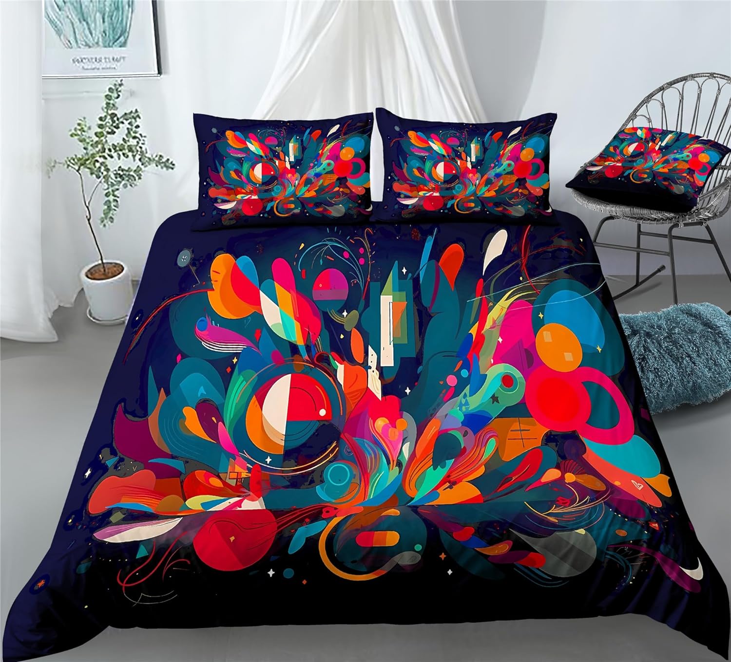 REALIN Retro City Design POP Art Bedding Women Duvet Cover Set Retro POP Art Classics Women Art Bed Sets 2/3/4PCS Quilt Covers/Sheets/Pillow Shams,Twin/Full/Queen/King (A,Full-200x229cm-4PCS)