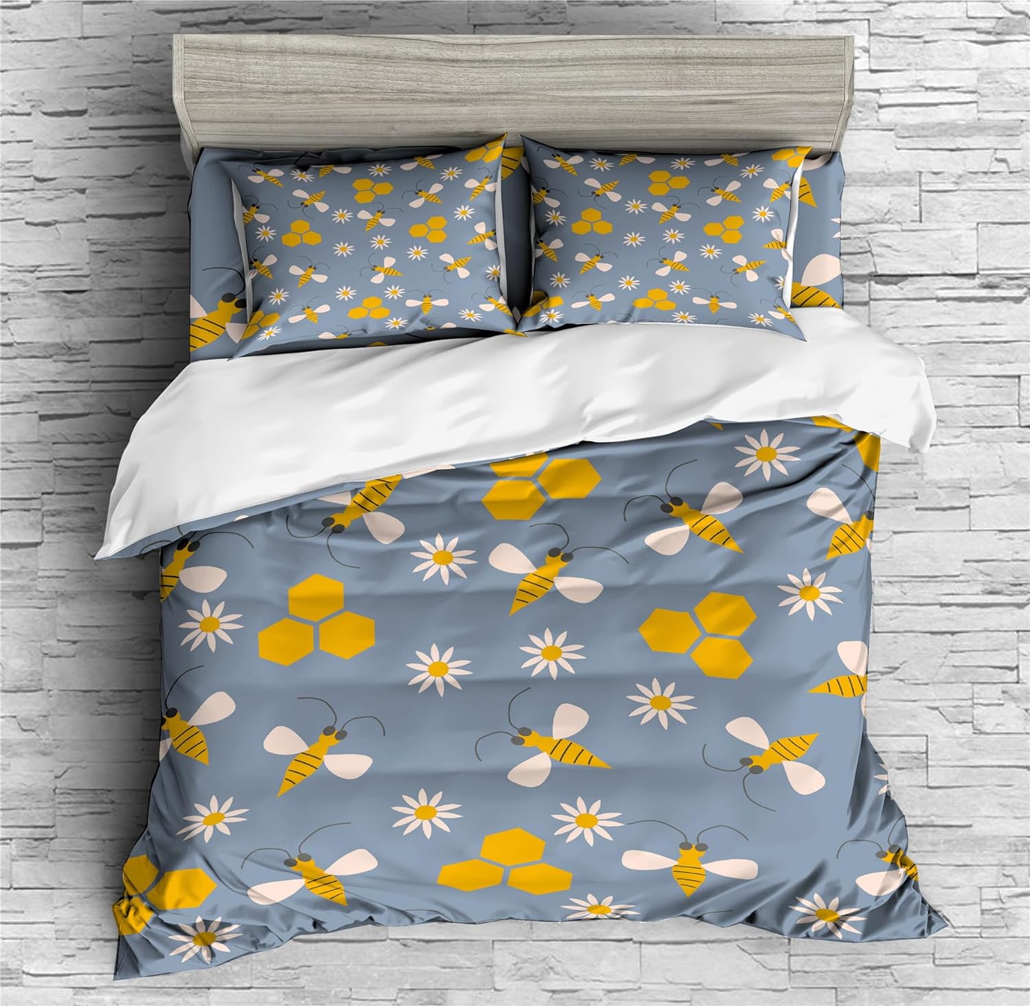 REALIN Bee Animal Duvet Cover Set Cartoon Honeybee Wasp Bedding Girl Boy Kids Bed Sets 2/3/4PCS Quilt Covers/Sheets/Pillow Shams,Twin/Full/Queen/King (B,King-229x259cm-4PCS)