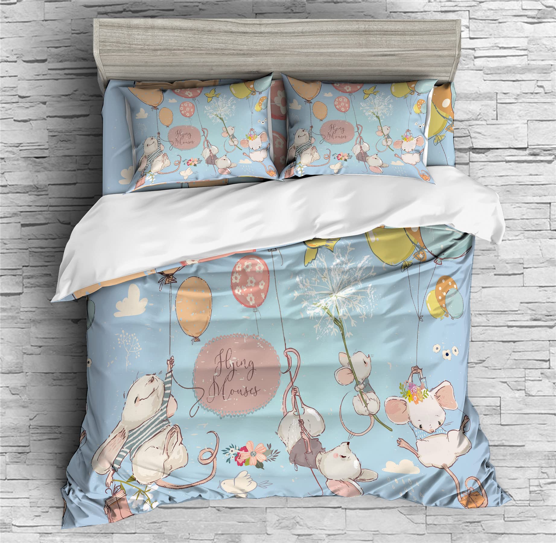 REALIN Christmas Mouse Print Duvet Cover Set Mouse Receiving Gifts Print Bedding Girl Boy Kids Bed Sets 2/3/4PCS Quilt Covers/Sheets/Pillow Shams,Twin/Full/Queen/King (C,Twin-172x218cm-3PCS)