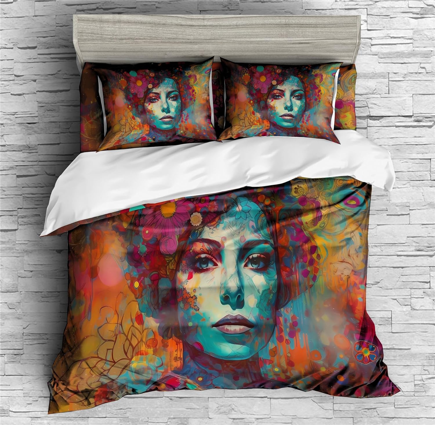 REALIN Retro Art Elegant Women Duvet Cover Set Retro POP Art Women Art Bedding Girl Boy Kids Bed Sets 2/3/4PCS Quilt Covers/Sheets/Pillow Shams,Twin/Full/Queen/King (A,Full-200x229cm-3PCS)