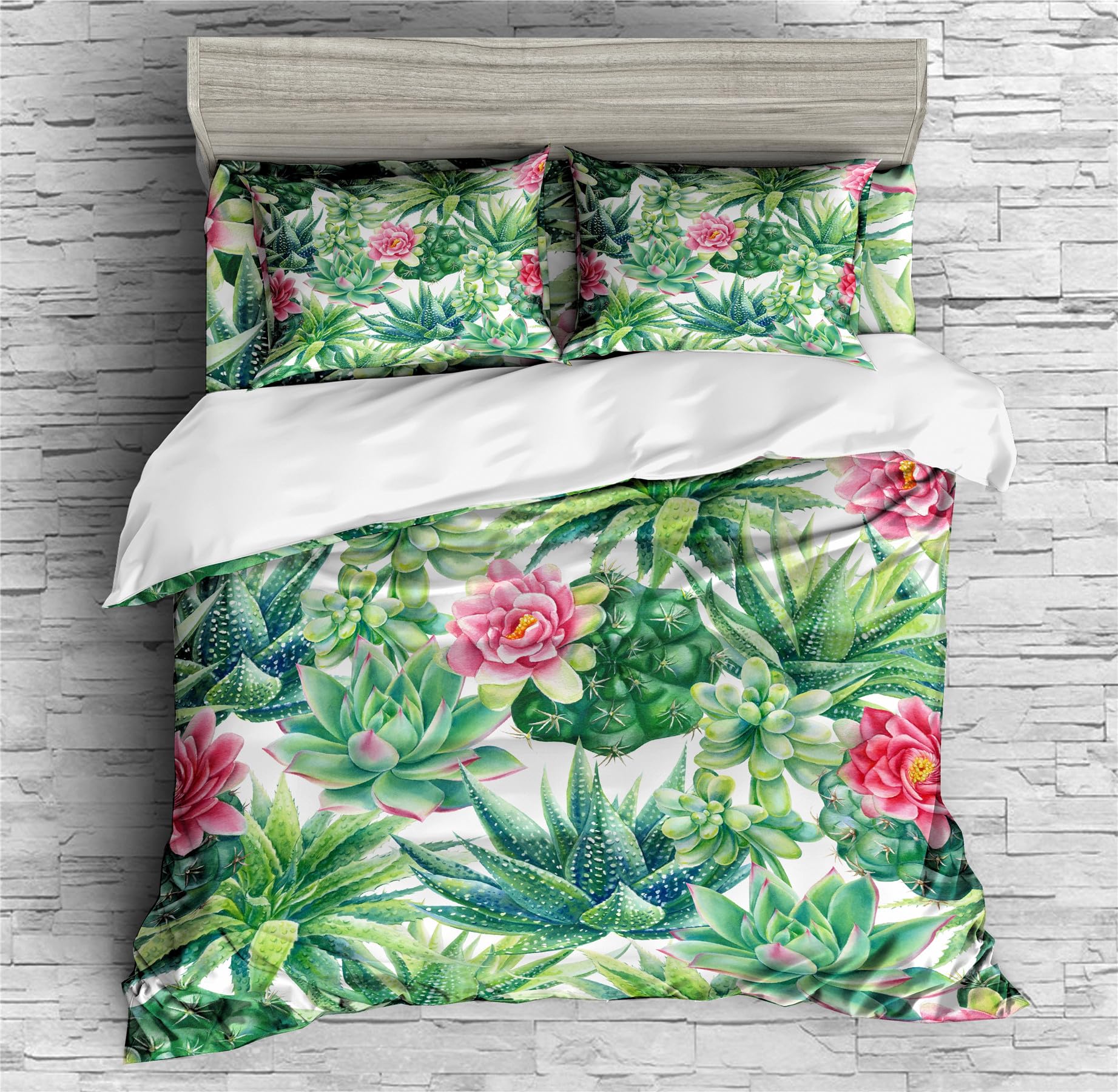 REALIN Cactus Flower Duvet Cover Set Pink Succulent Flowers Bedding Girl Boy Kids Bed Sets 2/3/4PCS Quilt Covers/Sheets/Pillow Shams,Twin/Full/Queen/King (C,King-229x259cm-3PCS)