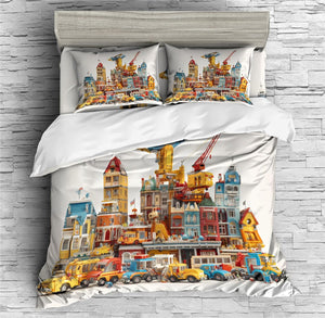 Engineering Vehicles Prints Bedding Cartoon Engineering Vehicle Duvet Cover Set - Print 7