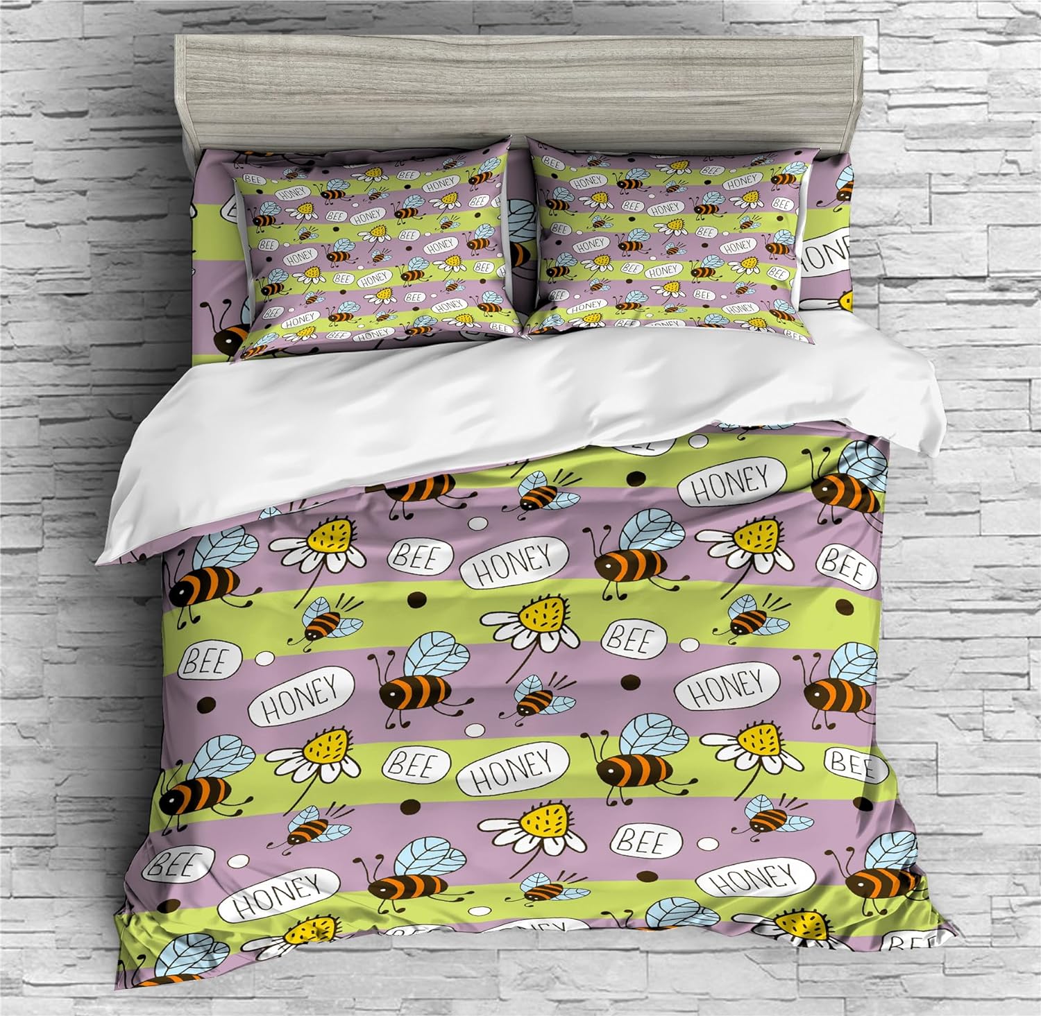 REALIN Bee Flying Animals Prints Bedding Sweet Beehive Prints Duvet Cover Set Girl Boy Kids Bed Sets 2/3/4PCS Quilt Covers/Sheets/Pillow Shams,Twin/Full/Queen/King (B,Queen-228x228cm-3PCS)