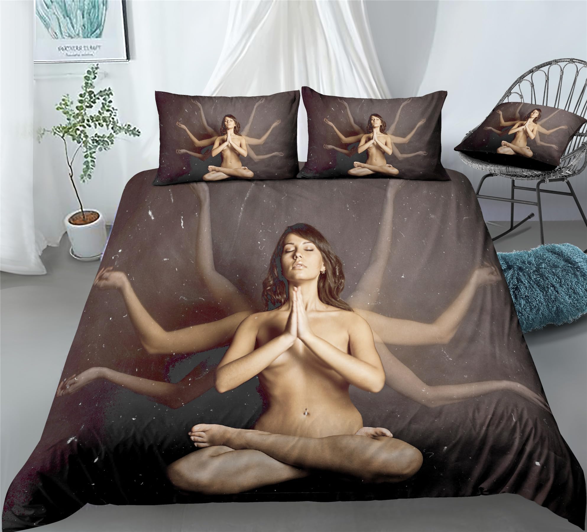 REALIN Yoga Zen Bedding Yoga Exercise Meditation Sunset Seaside Duvet Cover Set Girl Boy Kids Bed Sets 2/3/4PCS Quilt Covers/Sheets/Pillow Shams,Twin/Full/Queen/King (C,Full-200x229cm-3PCS)