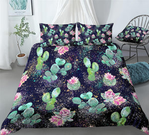 Succulent Plant Bedding Cactus Flower Green Plant Duvet Cover Set - Print 1
