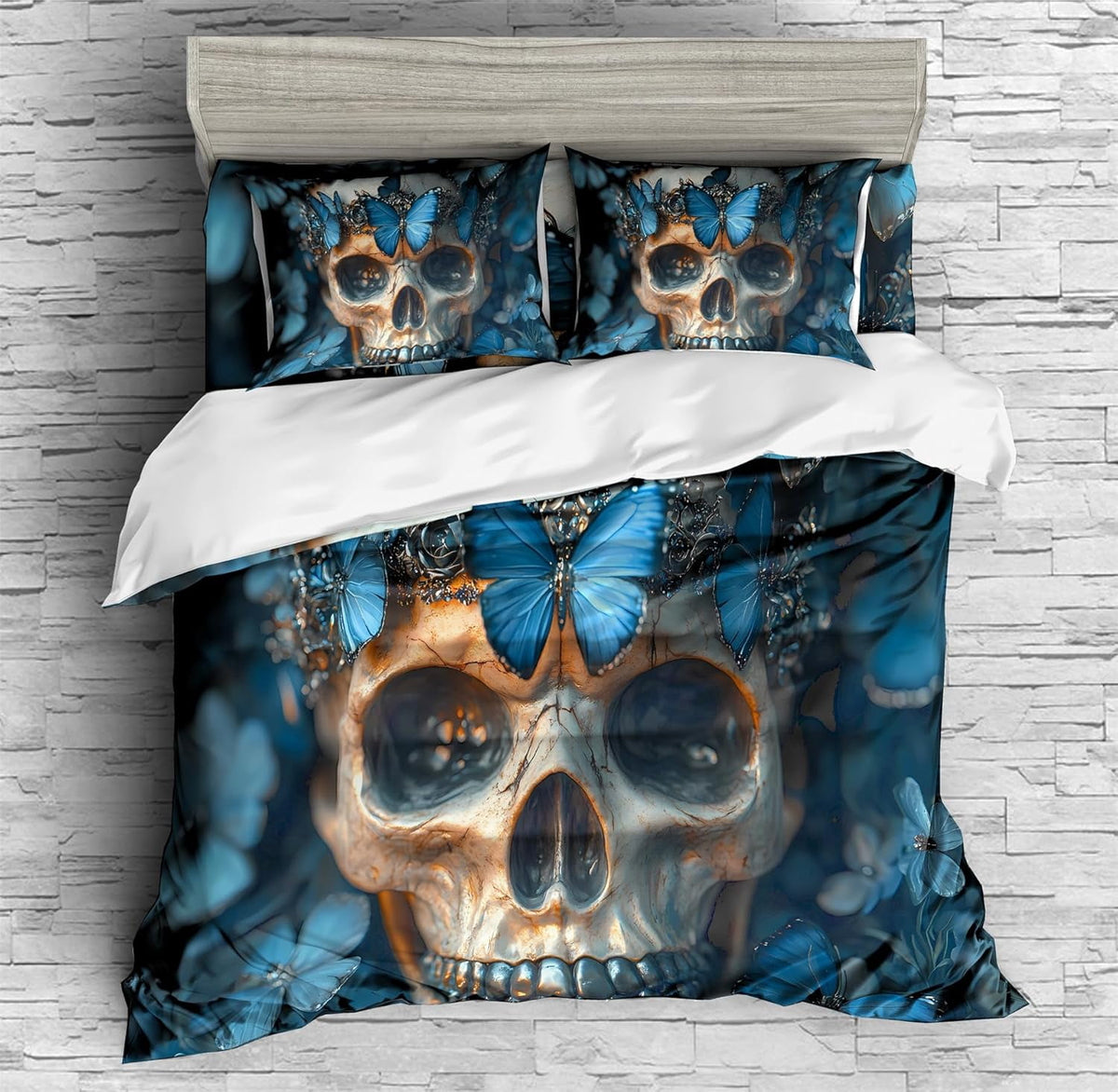 Exquisite Blue Butterfly Skeleton Bedding Vintage Skeleton Duvet Cover Set - Print 5