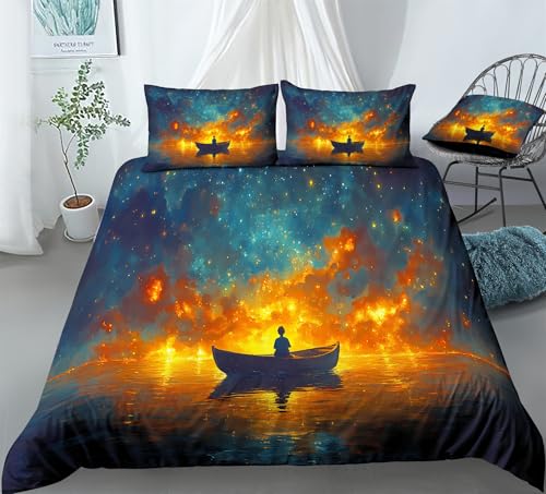 REALIN Galaxy Cosmic Print Bedding Night Sky Starry Sky Themed Duvet Cover Set Girl Boy Kids Bed Sets 3/4PCS Quilt Covers/Sheets/Pillow Shams,Twin/Full/Queen/King (A,Full-200x229cm-4PCS)