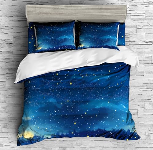 REALIN Hand-Painted Starry Sky Starry Night Duvet Cover Set Galaxy Themed Bedding Girl Boy Kids Bed Sets 3/4PCS Quilt Covers/Sheets/Pillow Shams,Twin/Full/Queen/King (A,Full-200x229cm-4PCS)