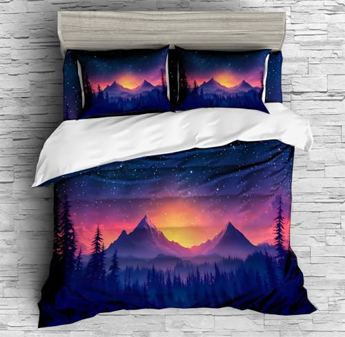 REALIN Galaxy Print Duvet Cover Set Dreamy Stars Galaxy Starry Sky Themed Bedding Girl Boy Kids Bed Sets 3/4PCS Quilt Covers/Sheets/Pillow Shams,Twin/Full/Queen/King (A,Twin-172x218cm-3PCS)