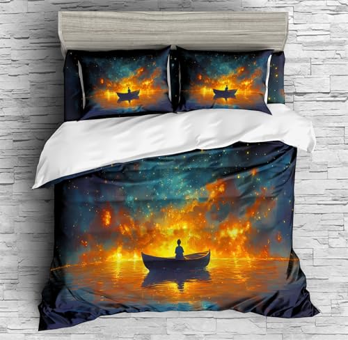 REALIN Galaxy Cosmic Print Duvet Cover Set Night Sky Starry Sky Themed Bedding Girl Boy Kids Bed Sets 3/4PCS Quilt Covers/Sheets/Pillow Shams,Twin/Full/Queen/King (B,Full-200x229cm-4PCS)