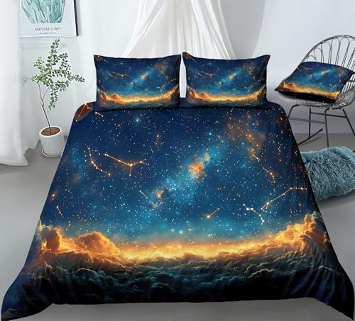 REALIN Starry Sky Themed Bedding Cosmic Night Sky Pattern Duvet Cover Set Girl Boy Kids Bed Sets 3/4PCS Quilt Covers/Sheets/Pillow Shams,Twin/Full/Queen/King (C,King-229x259cm-3PCS)