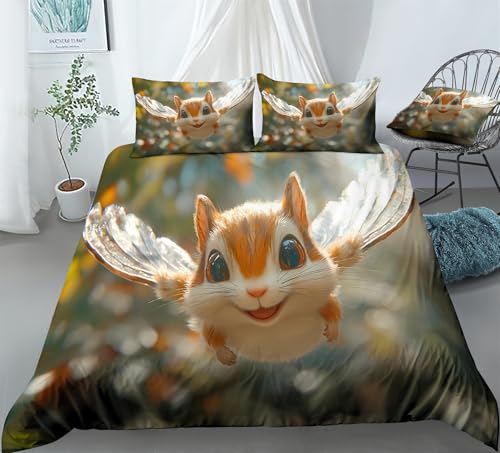 REALIN Cute Chipmunks Animal Prints Bedding Cartoon Chipmunks Duvet Cover Set Girl Boy Kids Bed Sets 3/4PCS Quilt Covers/Sheets/Pillow Shams,Twin/Full/Queen/King (A,Full-200x229cm-4PCS)