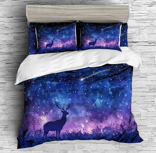 REALIN Hand-Painted Starry Sky Starry Night Duvet Cover Set Galaxy Themed Bedding Girl Boy Kids Bed Sets 3/4PCS Quilt Covers/Sheets/Pillow Shams,Twin/Full/Queen/King (A,Full-200x229cm-4PCS)