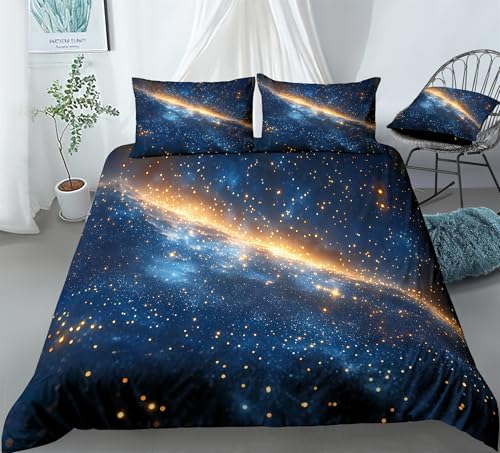 REALIN Galaxy Cosmic Print Bedding Night Sky Starry Sky Themed Duvet Cover Set Girl Boy Kids Bed Sets 3/4PCS Quilt Covers/Sheets/Pillow Shams,Twin/Full/Queen/King (A,Full-200x229cm-4PCS)