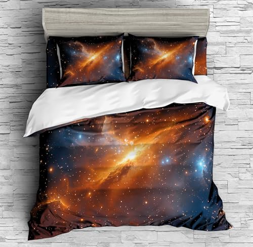 REALIN Hand-Painted Starry Sky Starry Night Duvet Cover Set Galaxy Themed Bedding Girl Boy Kids Bed Sets 3/4PCS Quilt Covers/Sheets/Pillow Shams,Twin/Full/Queen/King (A,Full-200x229cm-4PCS)