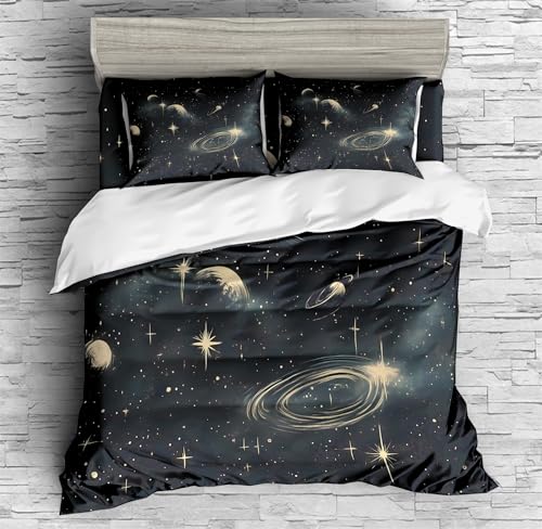 REALIN Galaxy Print Duvet Cover Set Dreamy Stars Galaxy Starry Sky Themed Bedding Girl Boy Kids Bed Sets 3/4PCS Quilt Covers/Sheets/Pillow Shams,Twin/Full/Queen/King (A,Twin-172x218cm-3PCS)