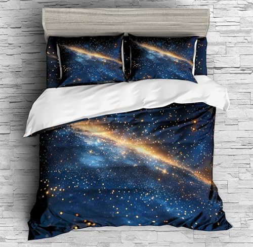 REALIN Galaxy Cosmic Print Duvet Cover Set Night Sky Starry Sky Themed Bedding Girl Boy Kids Bed Sets 3/4PCS Quilt Covers/Sheets/Pillow Shams,Twin/Full/Queen/King (B,Full-200x229cm-4PCS)