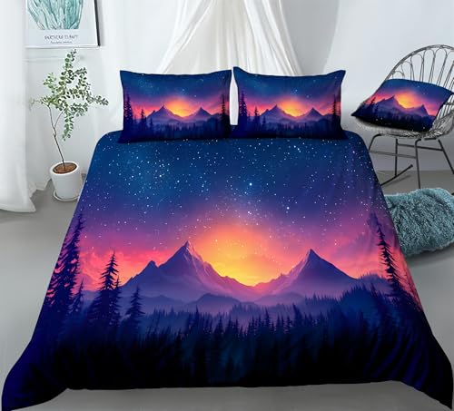 REALIN Galaxy Print Bedding Dreamy Stars Galaxy Starry Sky Themed Duvet Cover Set Girl Boy Kids Bed Sets 3/4PCS Quilt Covers/Sheets/Pillow Shams,Twin/Full/Queen/King (A,Queen-228x228cm-4PCS)