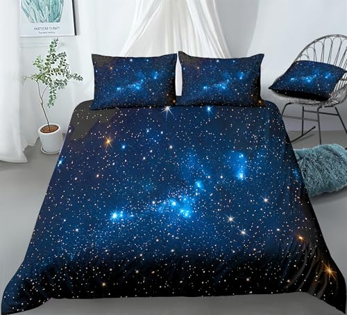 REALIN Starry Sky Themed Bedding Cosmic Night Sky Pattern Duvet Cover Set Girl Boy Kids Bed Sets 3/4PCS Quilt Covers/Sheets/Pillow Shams,Twin/Full/Queen/King (C,King-229x259cm-3PCS)