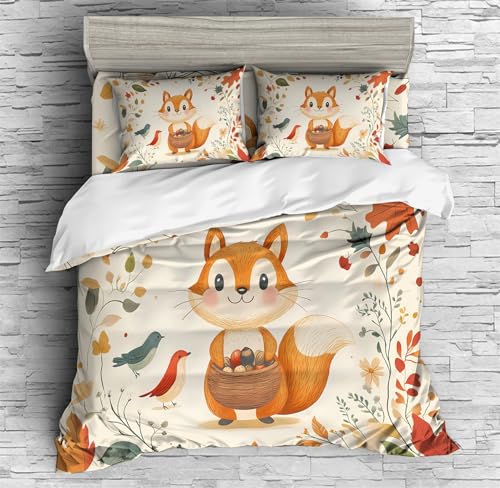 REALIN Cute Chipmunks Animal Prints Duvet Cover Set Cartoon Chipmunks Bedding Girl Boy Kids Bed Sets 3/4PCS Quilt Covers/Sheets/Pillow Shams,Twin/Full/Queen/King (B,Full-200x229cm-3PCS)