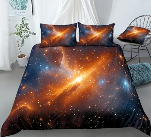 REALIN Hand-Painted Starry Sky Starry Night Bedding Galaxy Themed Duvet Cover Set Girl Boy Kids Bed Sets 3/4PCS Quilt Covers/Sheets/Pillow Shams,Twin/Full/Queen/King (B,Queen-228x228cm-3PCS)