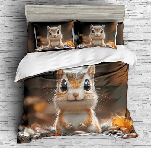 REALIN Cute Chipmunks Animal Prints Duvet Cover Set Cartoon Chipmunks Bedding Girl Boy Kids Bed Sets 3/4PCS Quilt Covers/Sheets/Pillow Shams,Twin/Full/Queen/King (B,Full-200x229cm-3PCS)