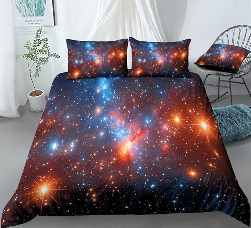 REALIN Starry Sky Themed Bedding Cosmic Night Sky Pattern Duvet Cover Set Girl Boy Kids Bed Sets 3/4PCS Quilt Covers/Sheets/Pillow Shams,Twin/Full/Queen/King (C,King-229x259cm-3PCS)