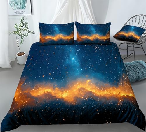 REALIN Galaxy Print Bedding Dreamy Stars Galaxy Starry Sky Themed Duvet Cover Set Girl Boy Kids Bed Sets 3/4PCS Quilt Covers/Sheets/Pillow Shams,Twin/Full/Queen/King (A,Queen-228x228cm-4PCS)