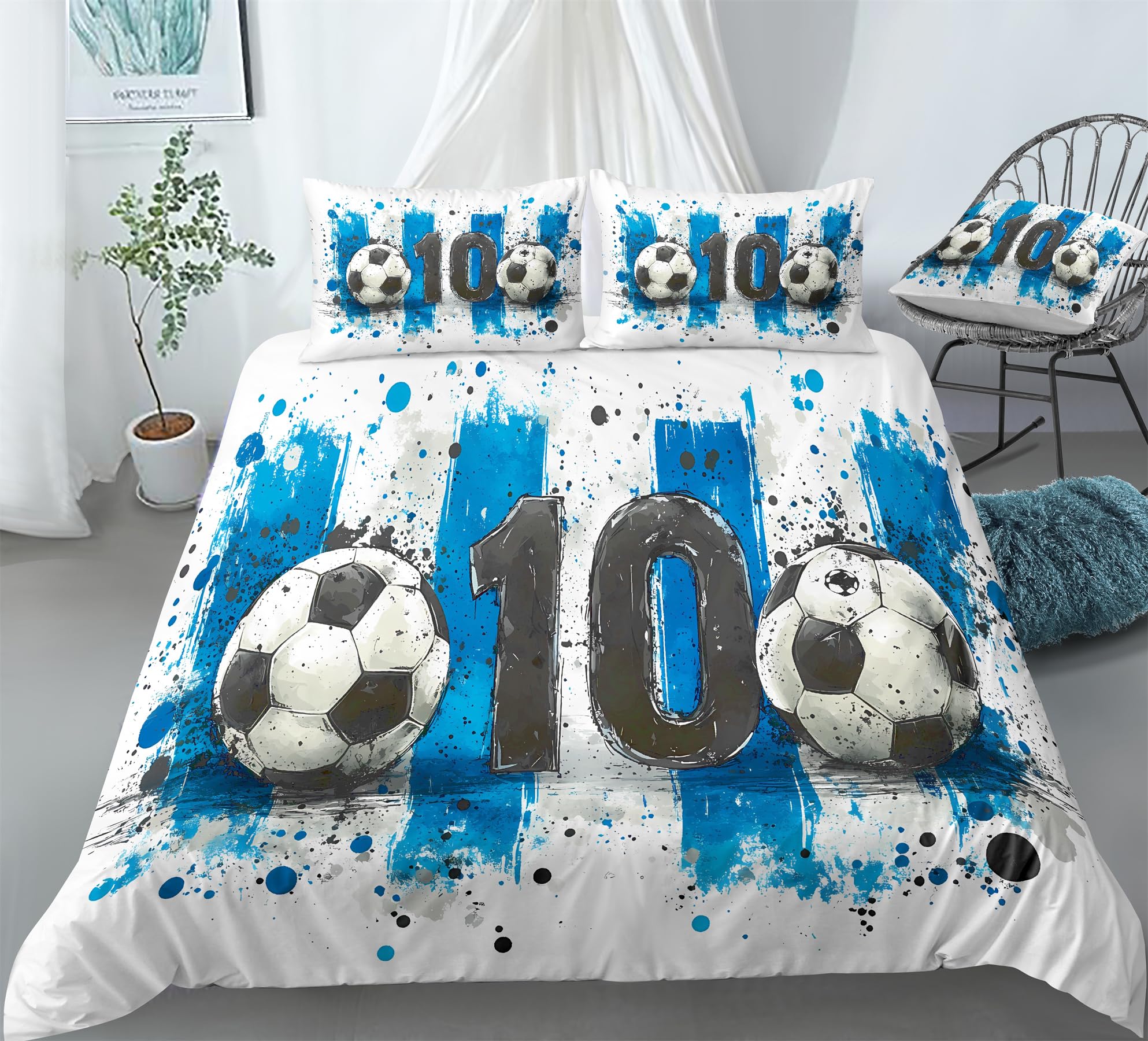 REALIN Cute Argentina Football Duvet Cover Set Hand-Drawn Argentina Soccer Bedding Girl Boy Kids Bed Sets 3/4PCS Quilt Covers/Sheets/Pillow Shams,Twin/Full/Queen/King (A,Full-200x229cm-4PCS)