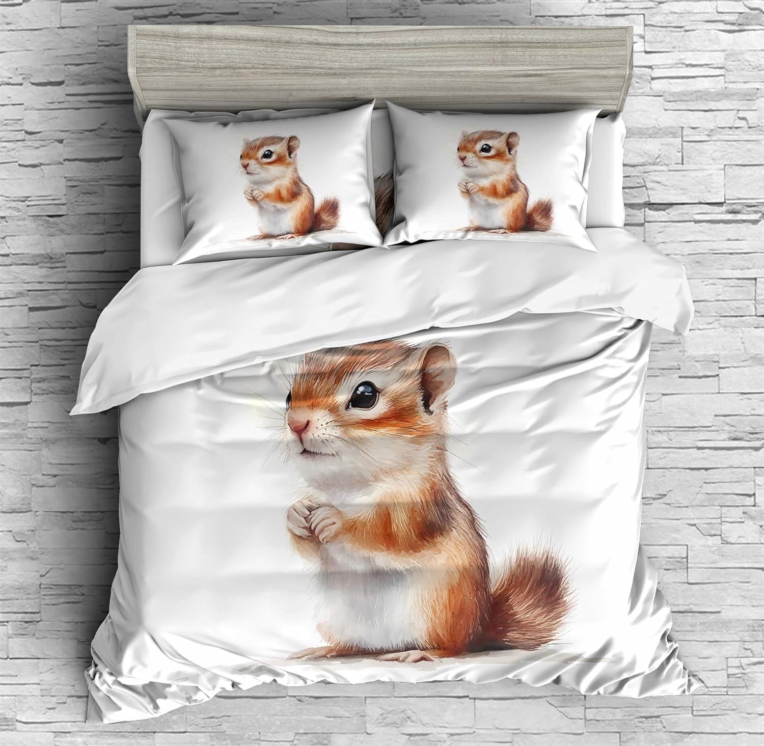 REALIN Cartoon Chipmunk Themed Duvet Cover Set Nature Chipmunk Animal Bedding Girl Boy Kids Bed Sets 3/4PCS Quilt Covers/Sheets/Pillow Shams,Twin/Full/Queen/King (A,King-229x259cm-4PCS)