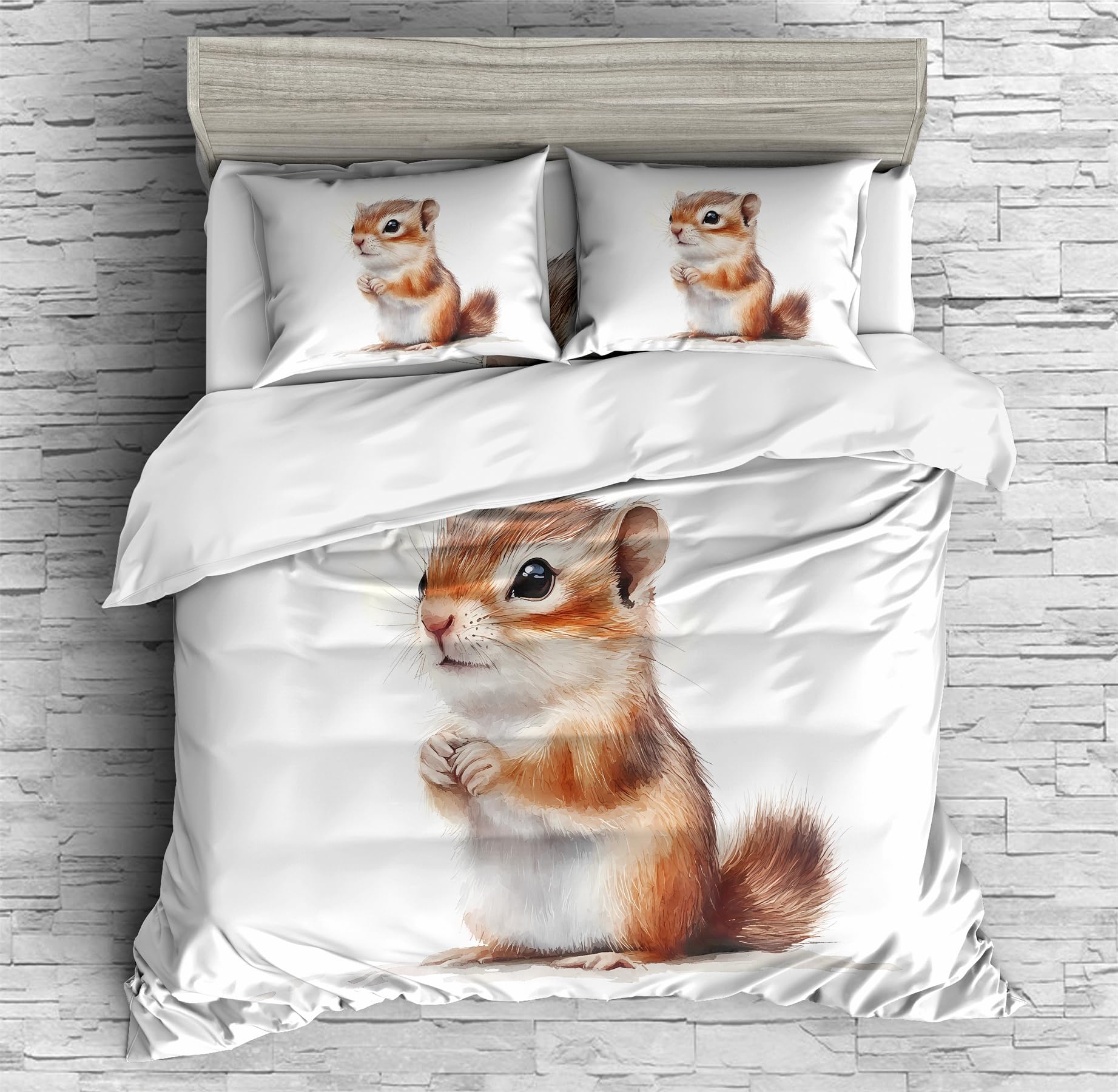 REALIN Cartoon Chipmunk Themed Duvet Cover Set Nature Chipmunk Animal Bedding Girl Boy Kids Bed Sets 3/4PCS Quilt Covers/Sheets/Pillow Shams,Twin/Full/Queen/King (A,King-229x259cm-4PCS)