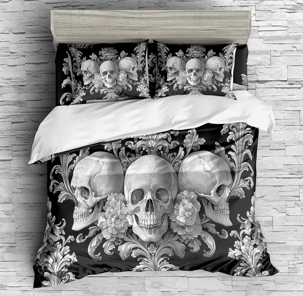 Halloween Skeleton Print Bedding Gothic Skeleton Theme Duvet Cover Set
