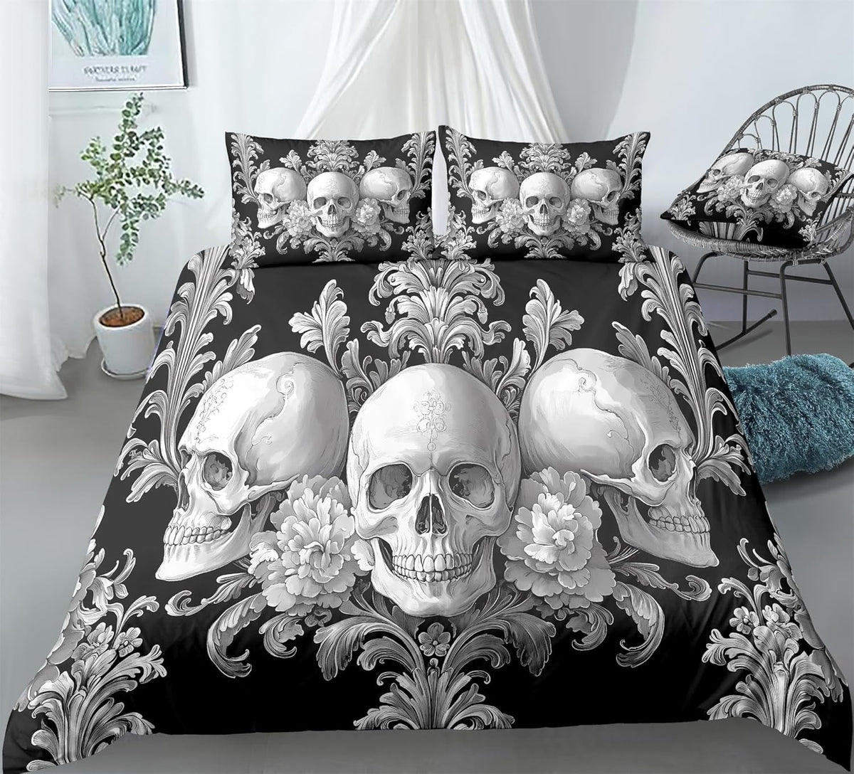 Halloween Skeleton Print Bedding Gothic Skeleton Theme Duvet Cover Set