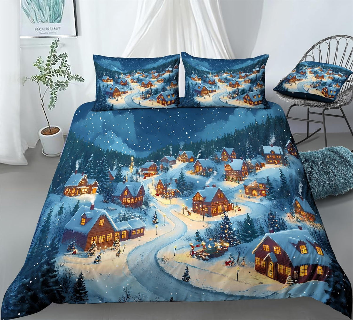 Christmas Winter Wonderland Small Town Bedding Small Town Duvet Cover Set