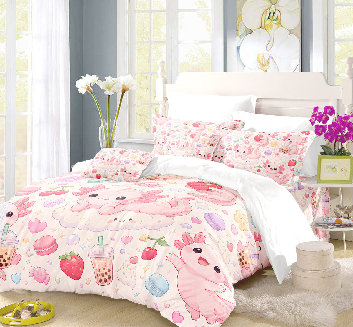 Sweet Kawaii Axolotl Duvet Cover Set - Print 6