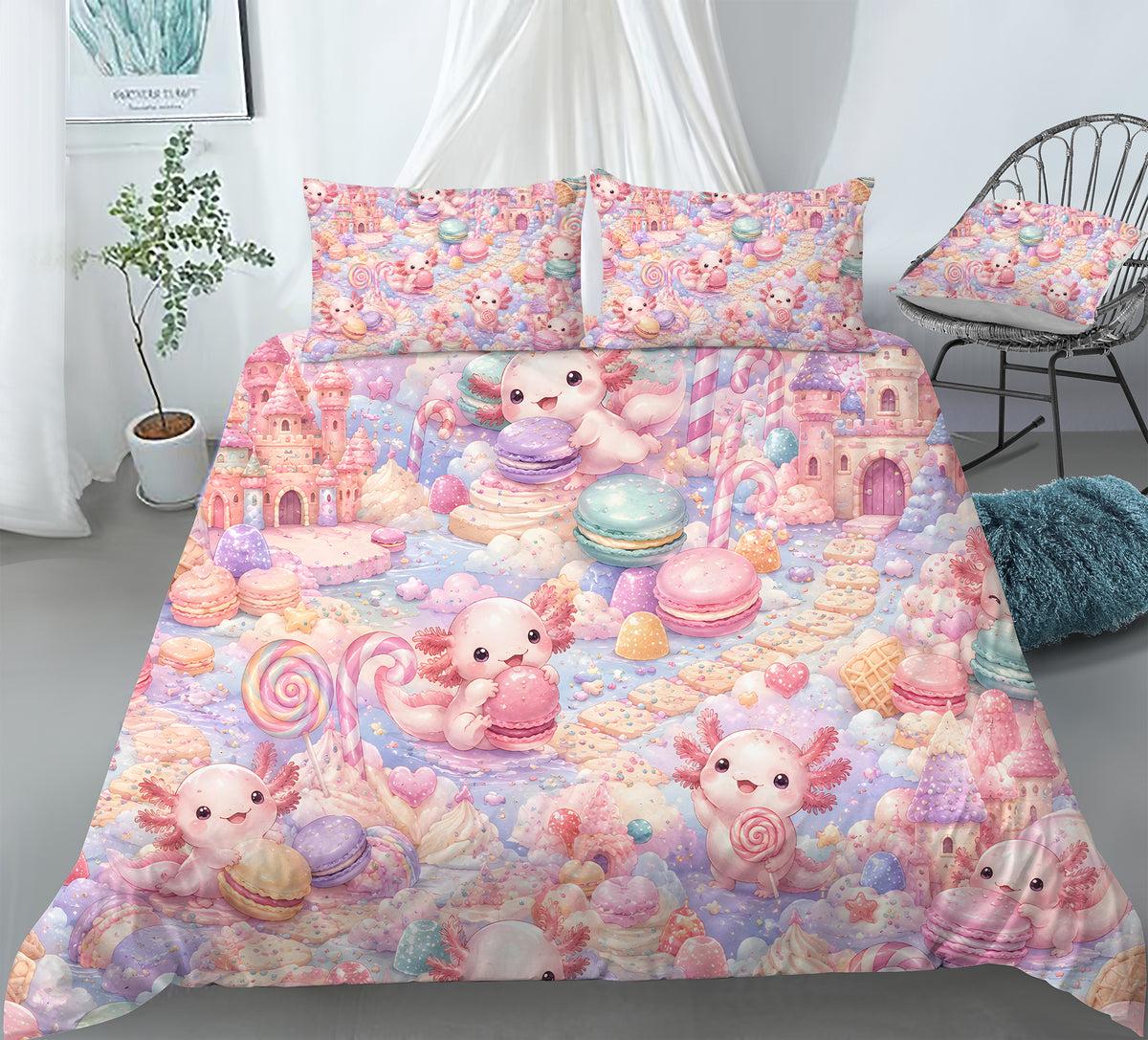 Sweet Kawaii Axolotl Duvet Cover Set - Print 9