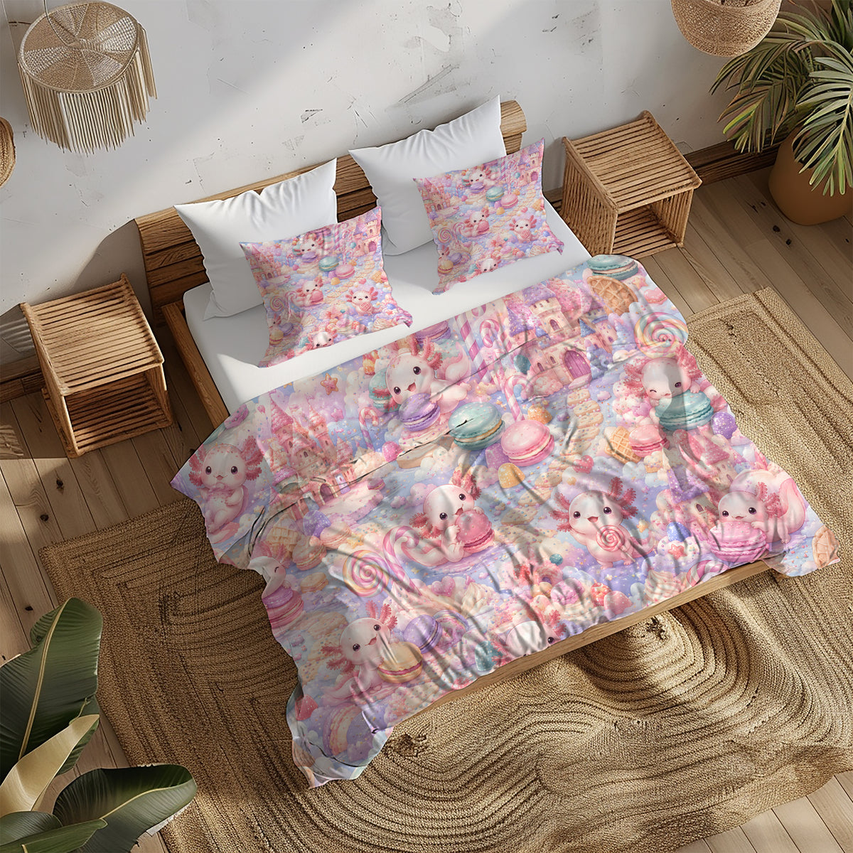 Sweet Kawaii Axolotl Duvet Cover Set - Print 8