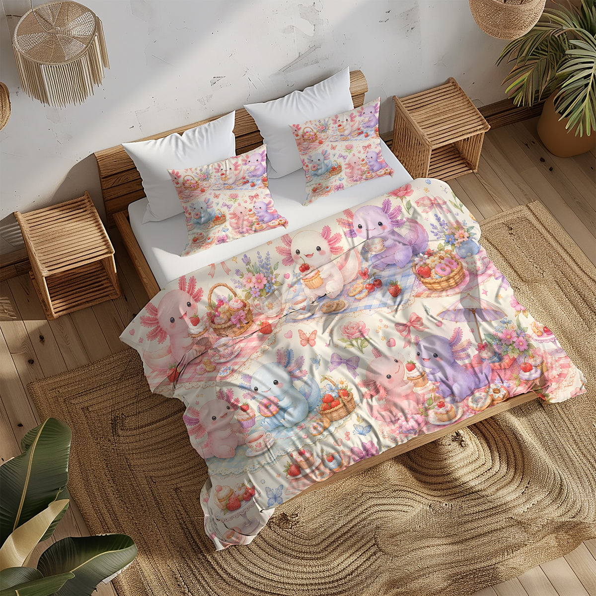 Sweet Kawaii Axolotl Duvet Cover Set - Print 14