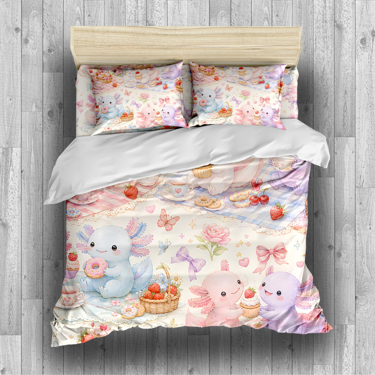 Sweet Kawaii Axolotl Duvet Cover Set - Print 13
