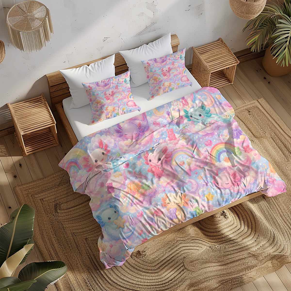 Sweet Kawaii Axolotl Duvet Cover Set - Print 20